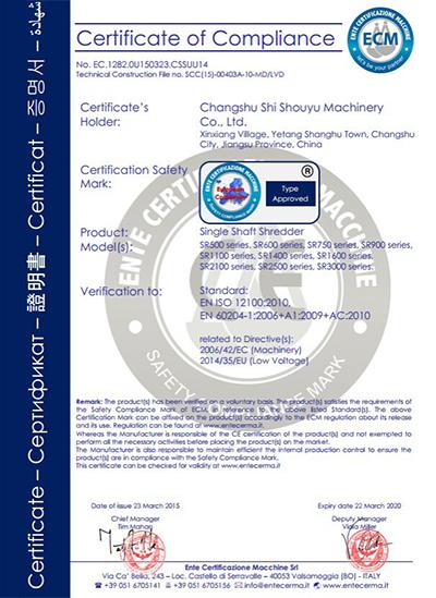 CE certificado de trituradora de un eje